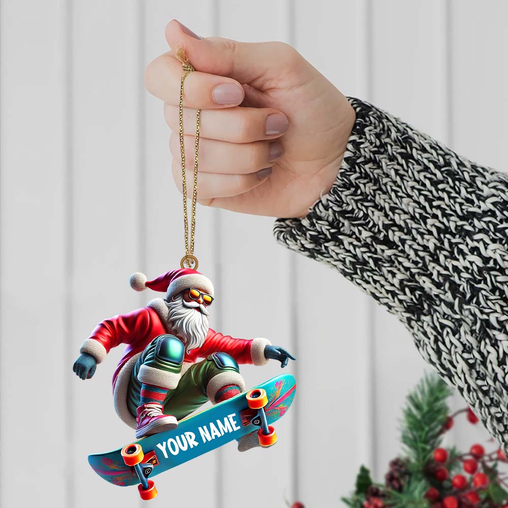 Blisscorners Skateboarding Santa Christmas Ornament, Personalized Ornament2D Flat LM2211