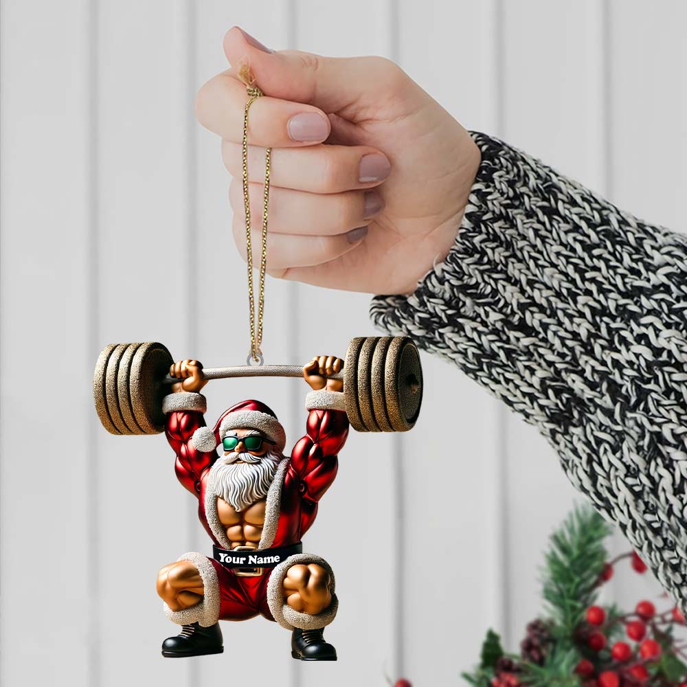 Blisscorners Custom Name Gym Work Out Santa Ornament, Gymnastics Christmas Gift42D Flat LM2211