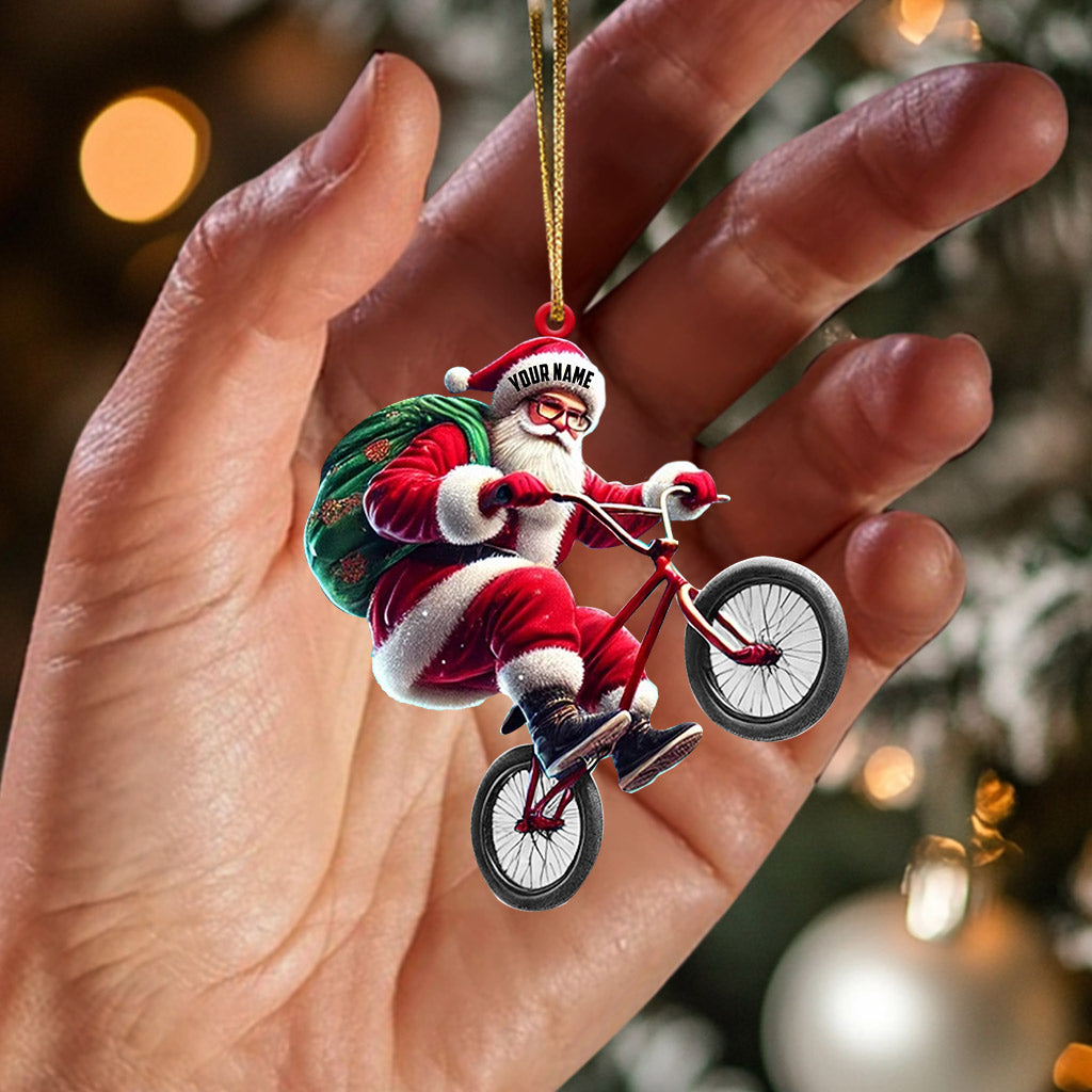 Blisscorners Santa Rides A Bike Christmas Ornament, Personalized Ornament2D Flat LM2211