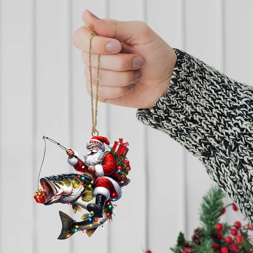 Blisscorners Custom Name Fishing Santa Ornament, Christmas Gift2D Flat LM2211