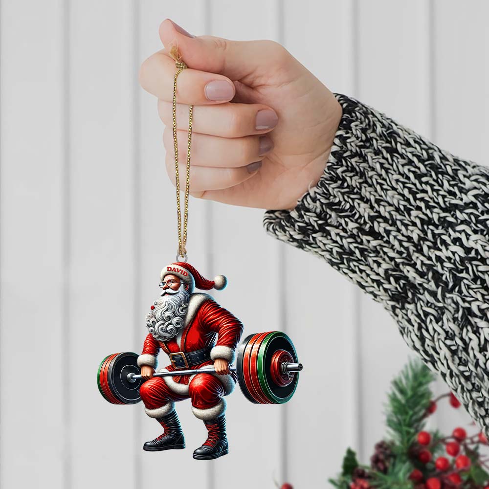 Blisscorners Custom Name Gym Work Out Santa Ornament, Gymnastics Christmas Gift82D Flat LM2211