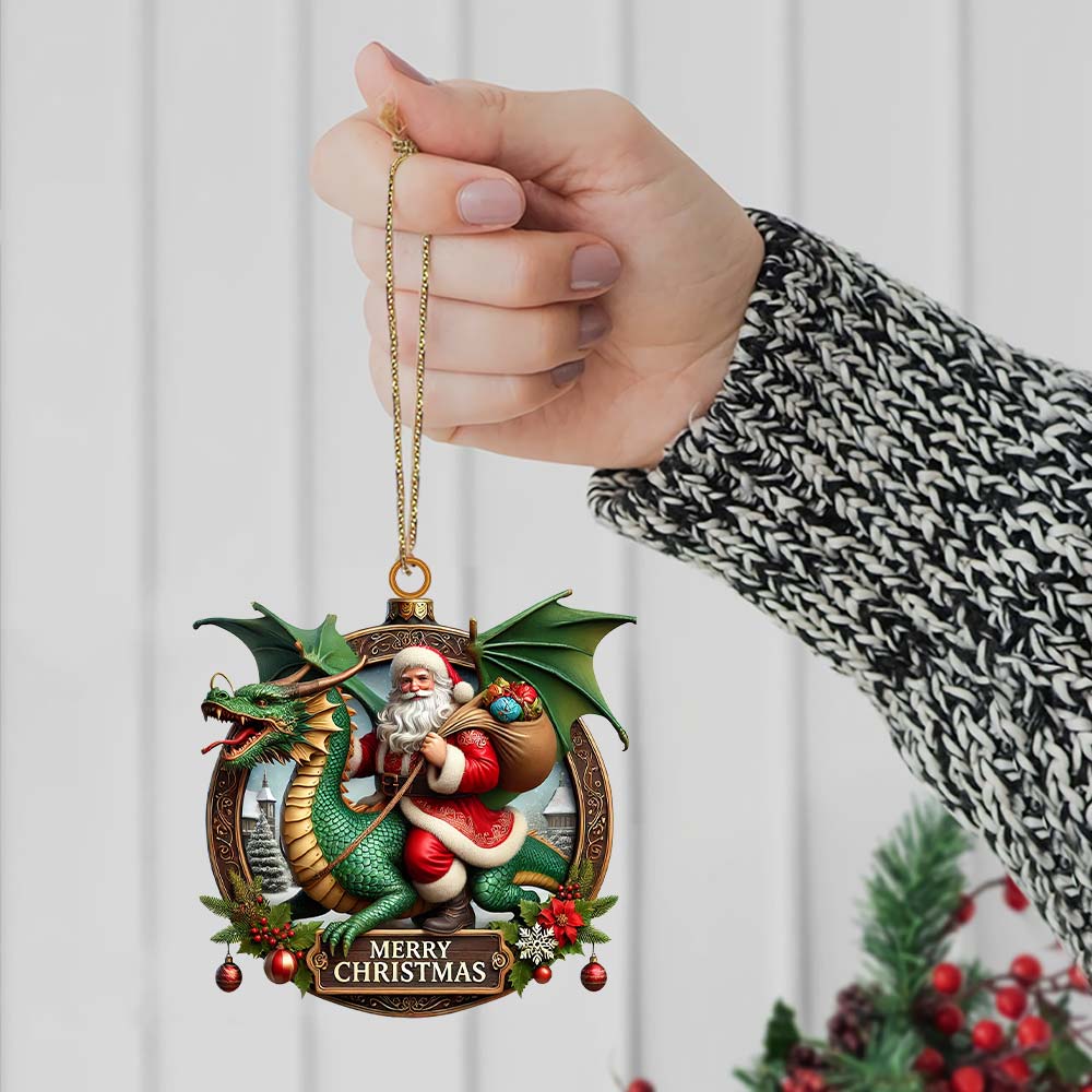 Blisscorners Custom Name Dragon Santa Ornament, Christmas Gift for Dragon Lover2D Flat LM2111