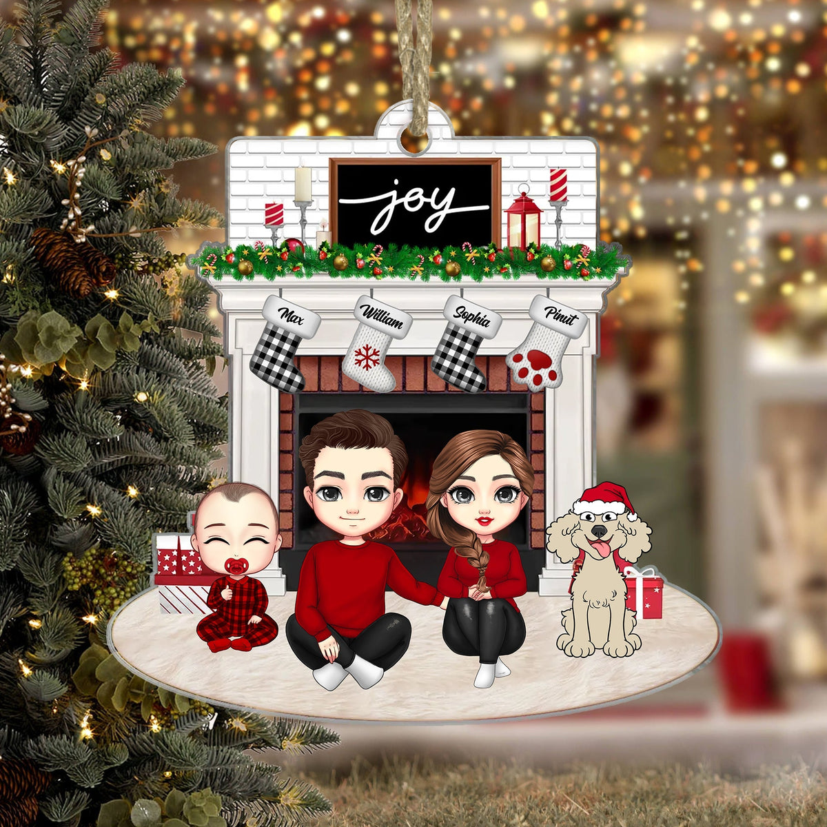Blisscorners Joy Christmas Family By The Fireplace - Personalized Acrylic Ornament - Gift For Family, Xmas Gift2D Flat LM2111