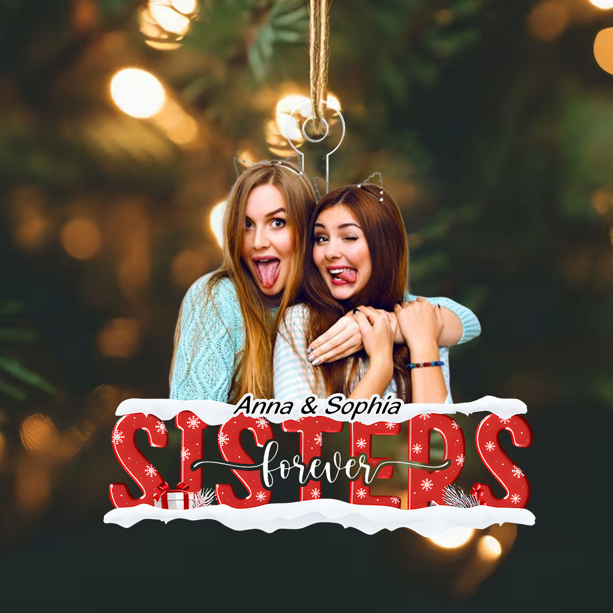 Blisscorners Sister Forever - Custom Photo And Names, Personalized Acrylic Ornament - Gift For Christmas, Family Gift, Gift For Friends2D Flat LM2111