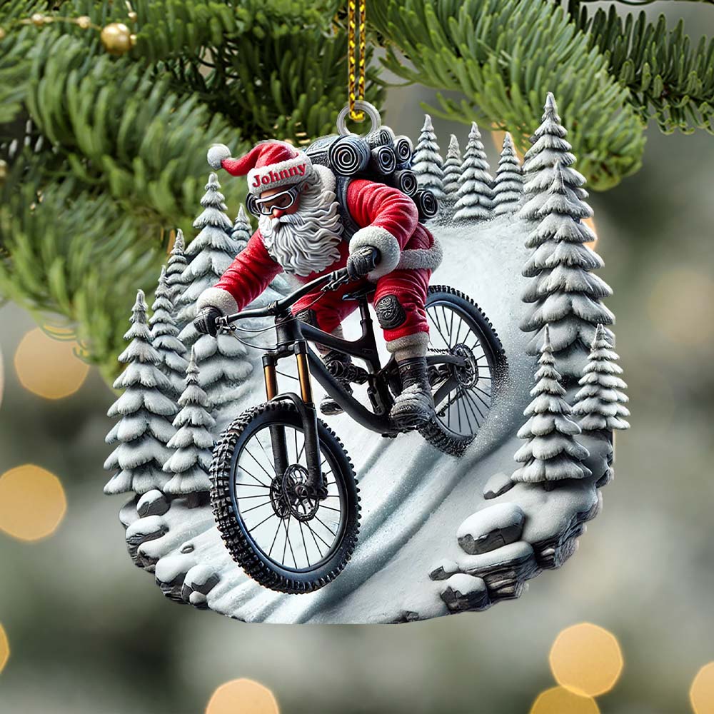Blisscorners Custom Name Santa Mountain Bike Ornament, Christmas Gift for Mountain Bike Lover2D Flat LM2211