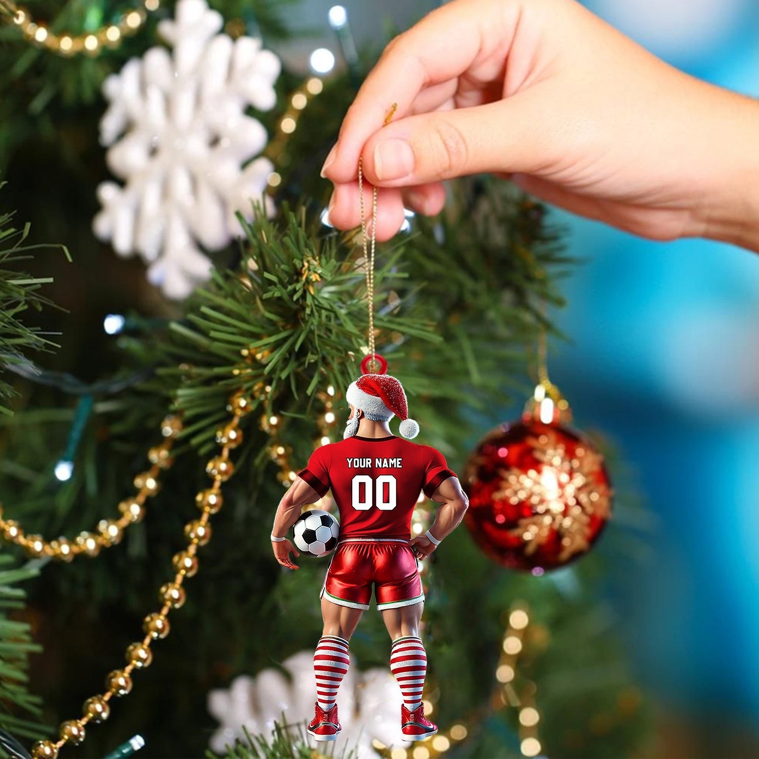 Blisscorners Soccer Santa Christmas Ornament, Personalized Ornament2D Flat LM2211