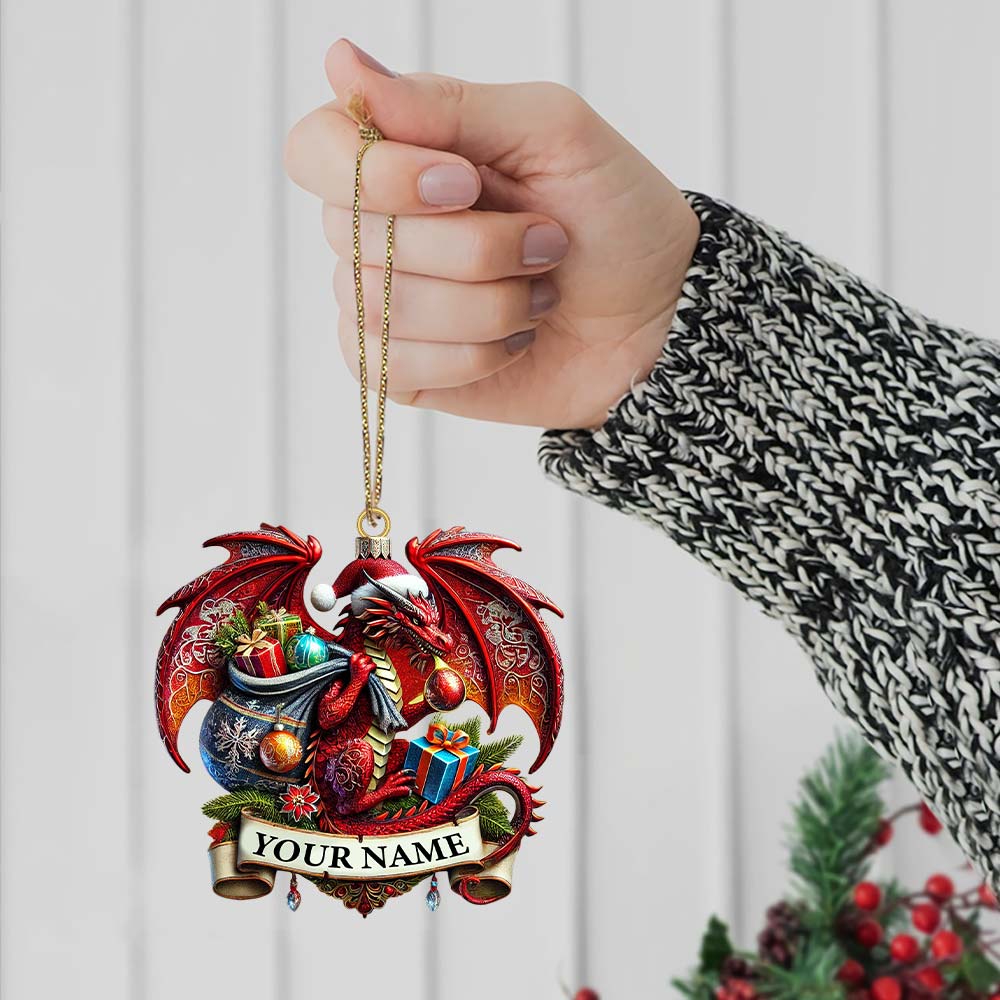Blisscorners Custom Name Dragon Ornament, Christmas Gift for Dragon Lover2D Flat LM2111
