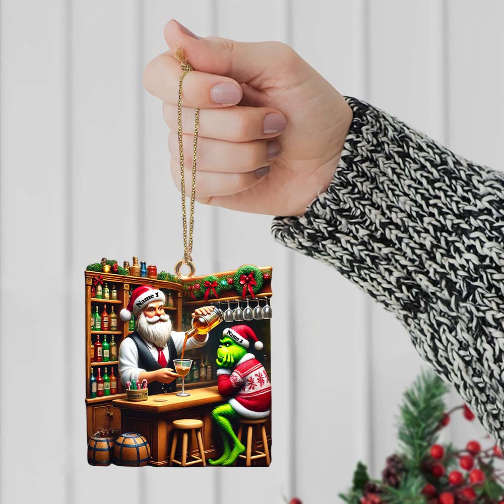 Blisscorners Santa And ELF Bar Christmas Ornament, Personalized Ornament2D Flat LM2211