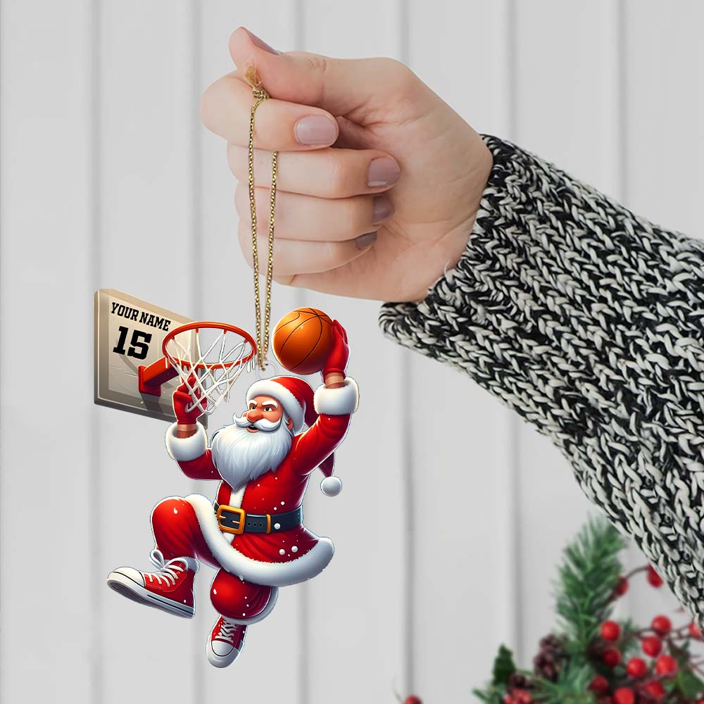Blisscorners Custom Name and Number Basketball Santa Ornament, Basketball Lover Christmas Gift2D Flat LM2211