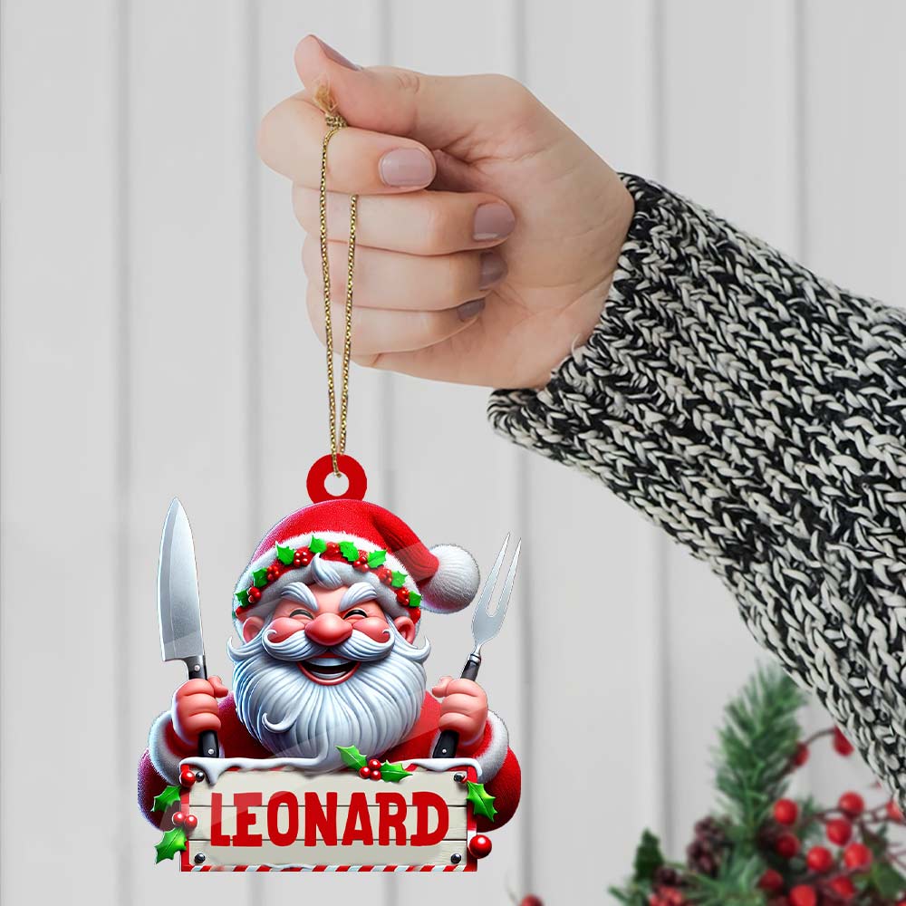 Blisscorners Custom Name Chef Ornament, Santa Chef Gift for Cooking Lovers2D Flat LM2211