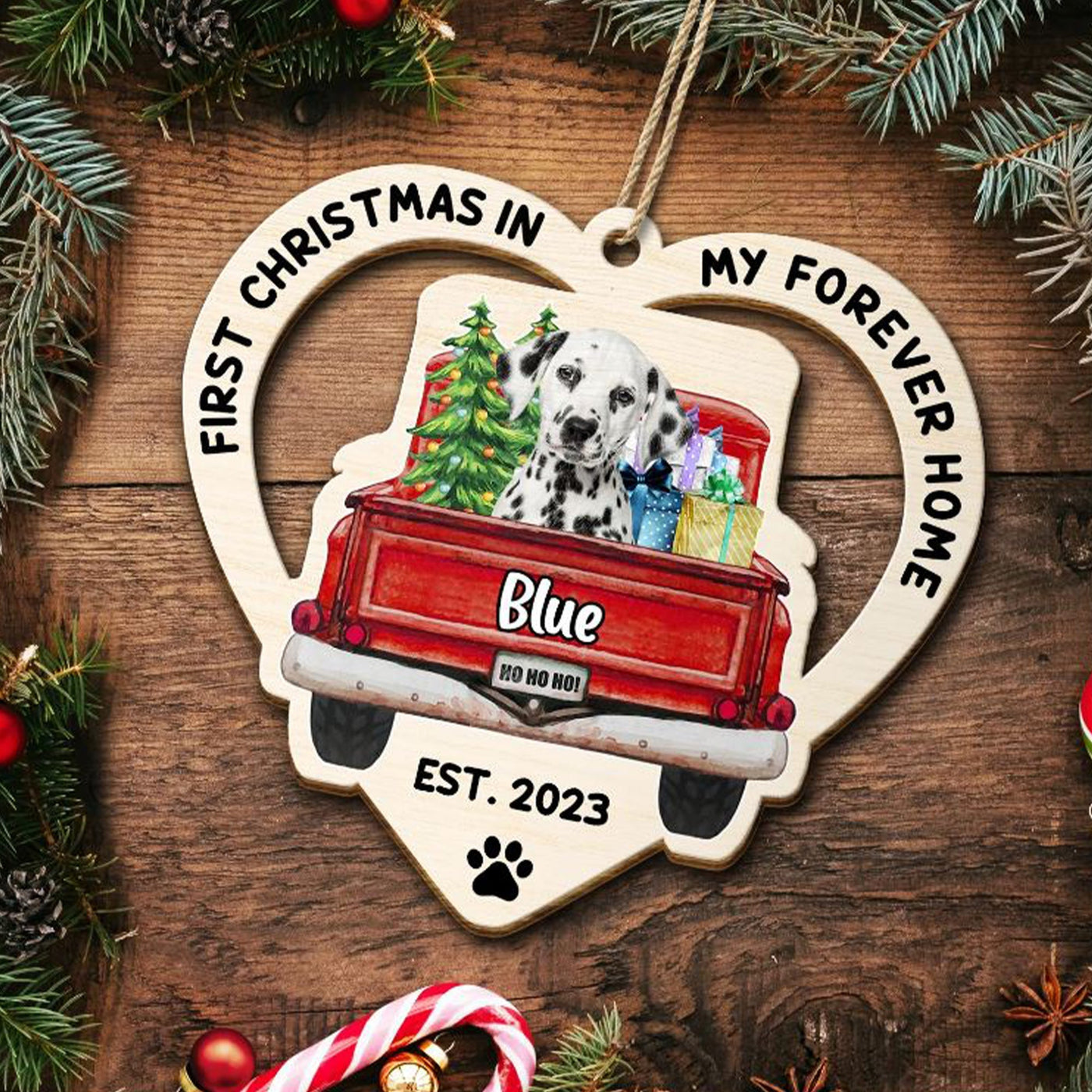 Blisscorners First Christmas In My Forever Home, Custom Pet Photo And Name - Personalized Custom Shaped Wooden Ornament - Gift For Pet Lover, Christmas Gift2D Flat LM2111