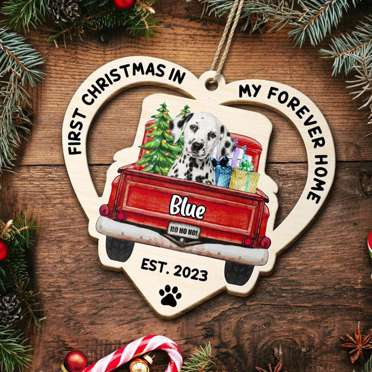 Blisscorners First Christmas In My Forever Home, Custom Pet Photo And Name - Personalized Custom Shaped Wooden Ornament - Gift For Pet Lover, Christmas Gift2D Flat LM2111