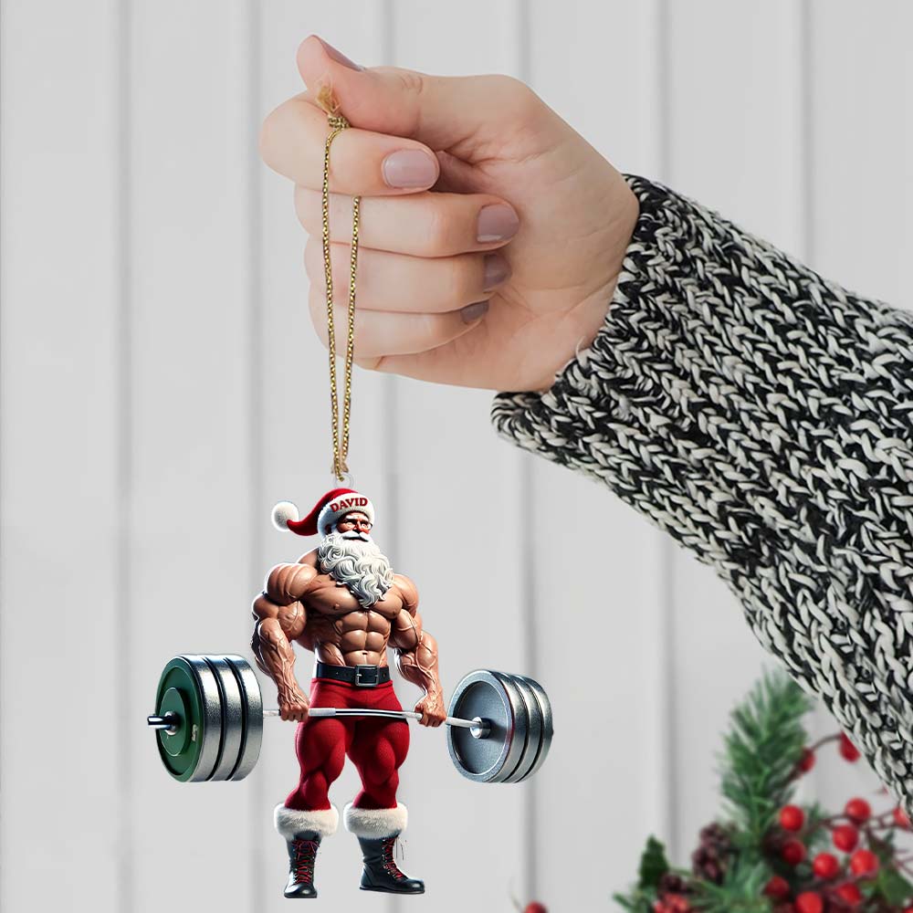 Blisscorners Custom Name Gym Work Out Santa Ornament, Gymnastics Christmas Gift92D Flat LM2111