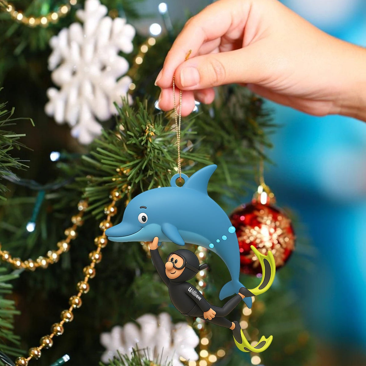 Blisscorners Dolphin Trainer Home Decor, Christmas Ornament, Personalized Ornaments2D Flat LM2111
