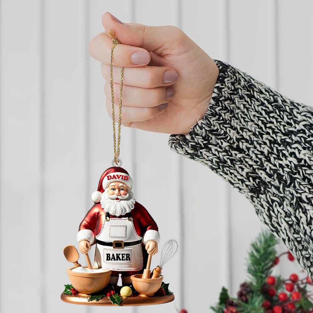 Blisscorners Custom Name Baking Santa Ornament, Christmas Gift for Baker2D Flat LM2211