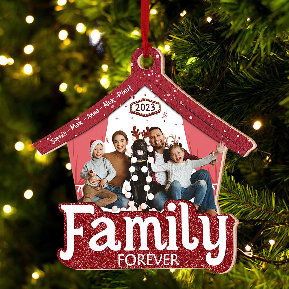 Blisscorners Family Forever, Custom Photo And Name - Personalized Custom Shaped Wooden Ornament - Gift For Family2D Flat LM2111