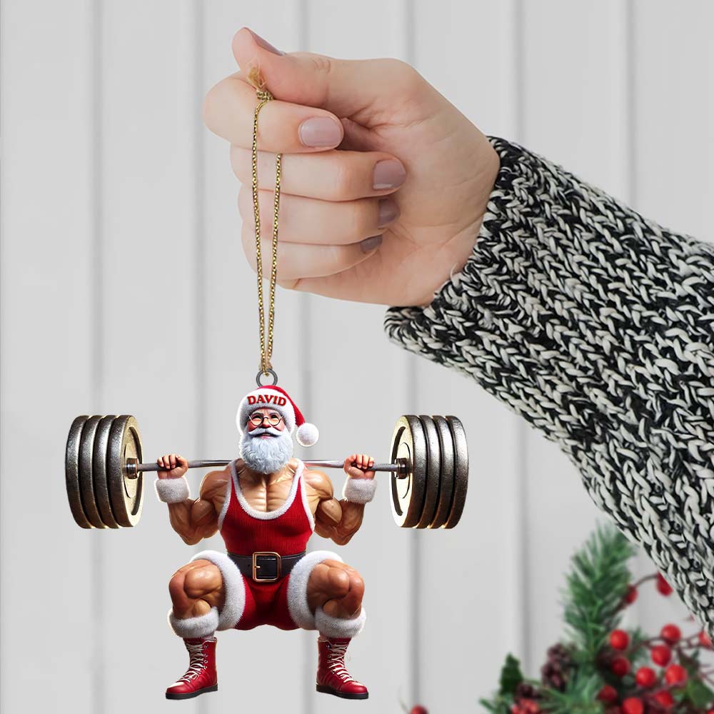 Blisscorners Custom Name Gym Work Out Santa Ornament, Gymnastics Christmas Gift92D Flat LM2211