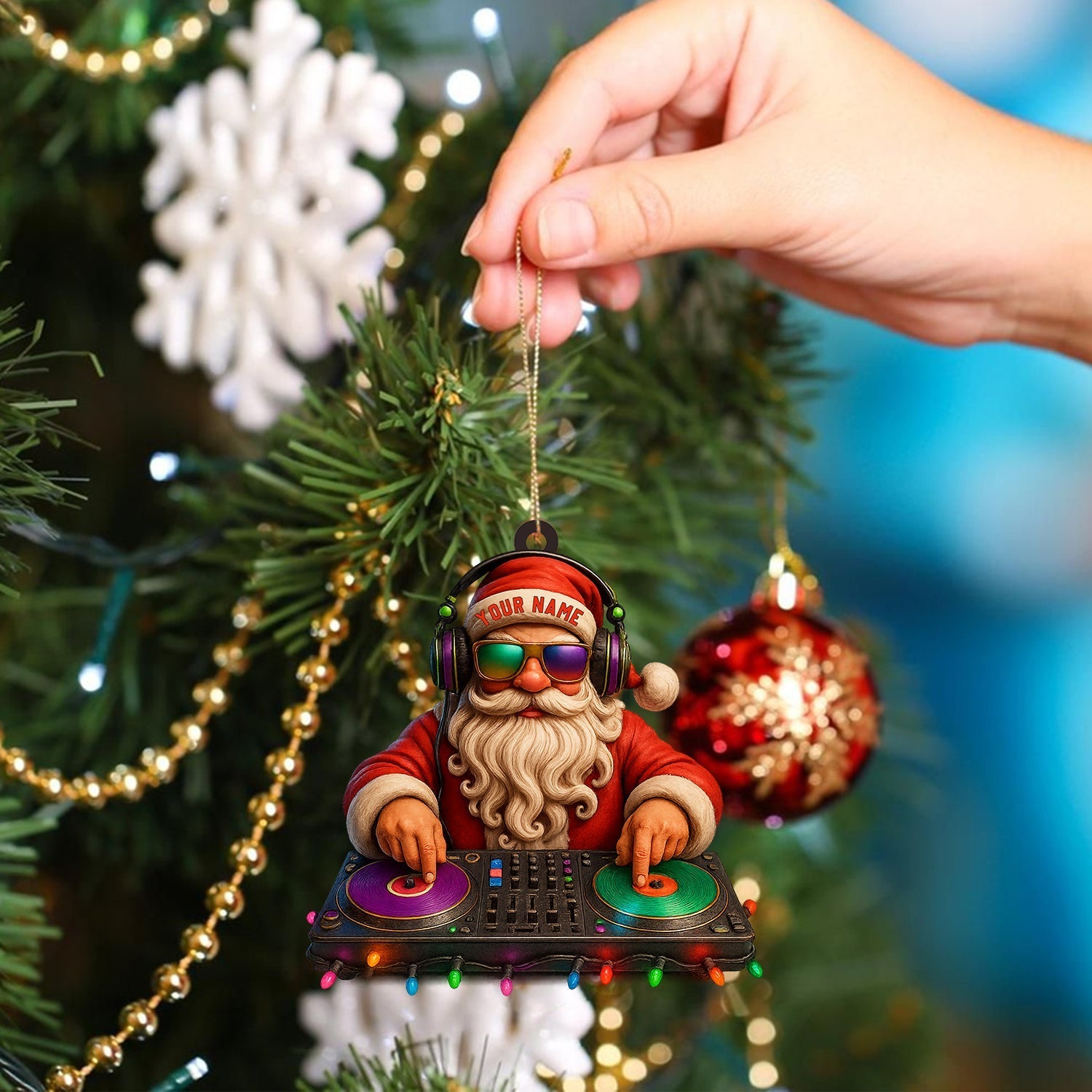 Blisscorners Santa DJ Christmas, Home Decor, Christmas Ornament, Personalized Ornament2D Flat LM2111