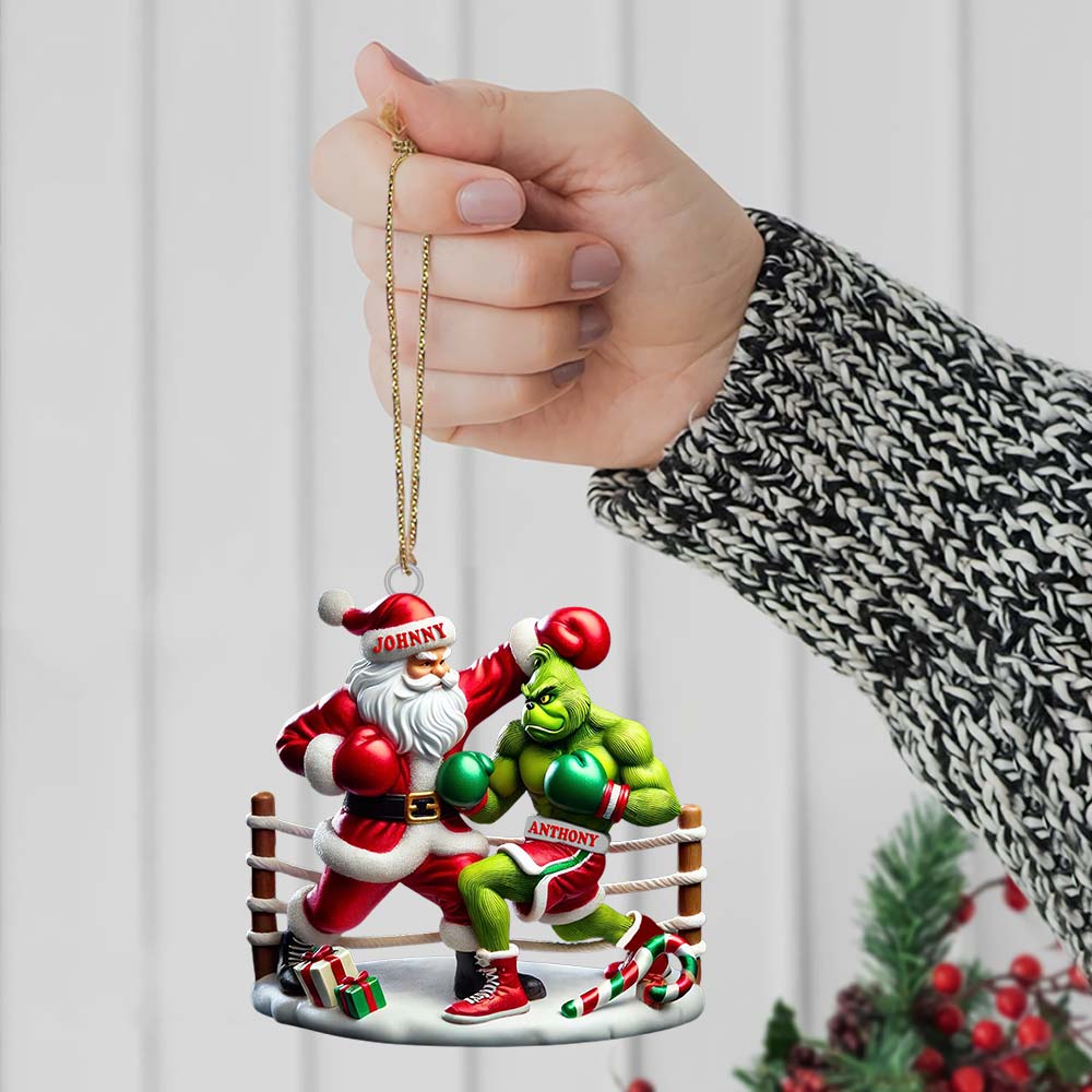 Blisscorners Custom Name Santa and Grinch Boxing Ornament, Boxing Christmas Gift Decoration2D Flat LM2111
