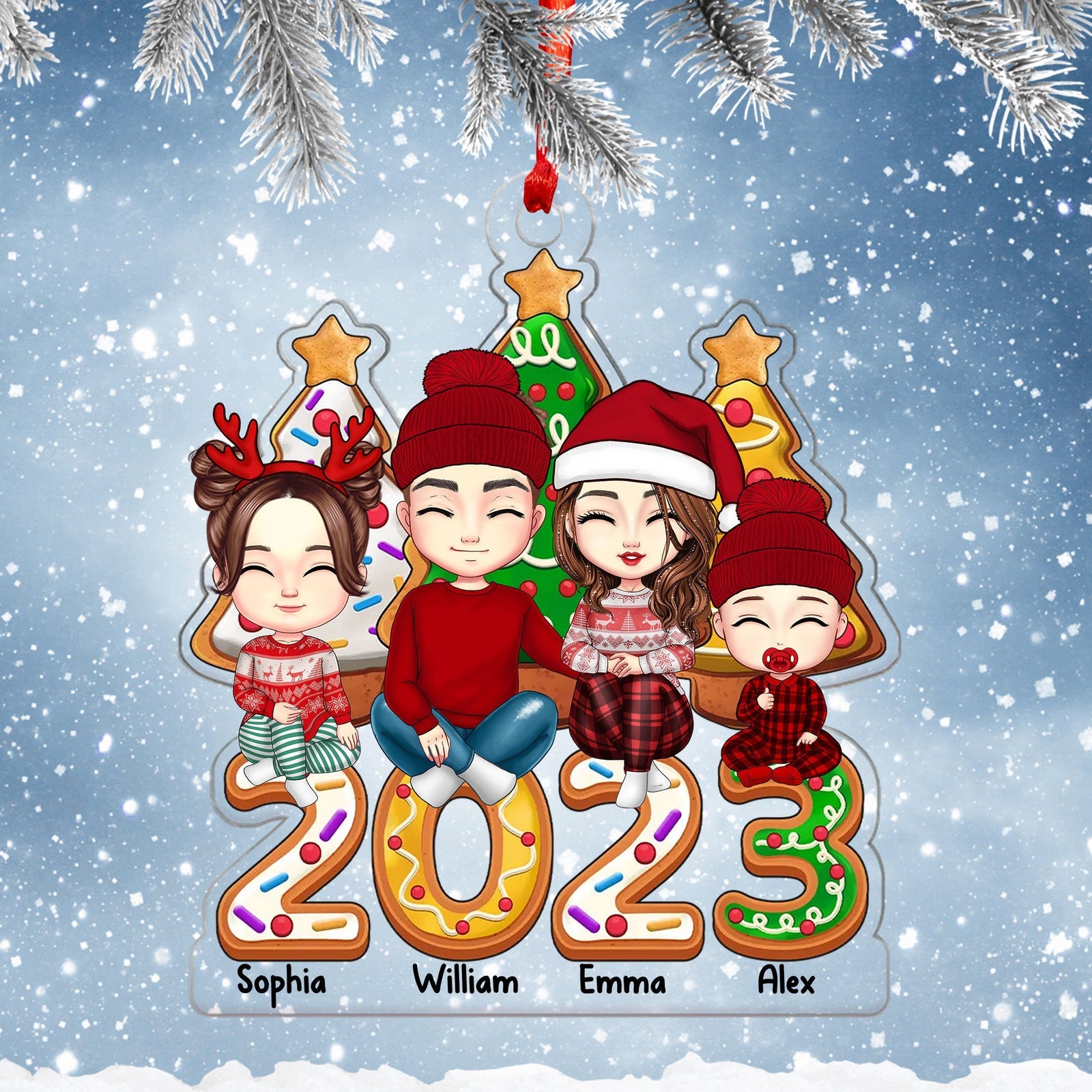 Blisscorners Merry Christmas 2023 Family Members - Personalized Acrylic Ornament - Gift For Family, Xmas Gift2D Flat LM2111