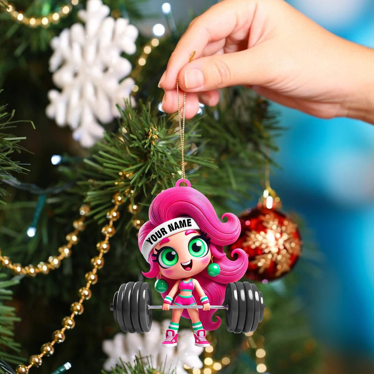 Blisscorners Chibi Girl Weightlifting Christmas Home Decor Christmas Ornament, Personalized Ornament2D Flat LM2211