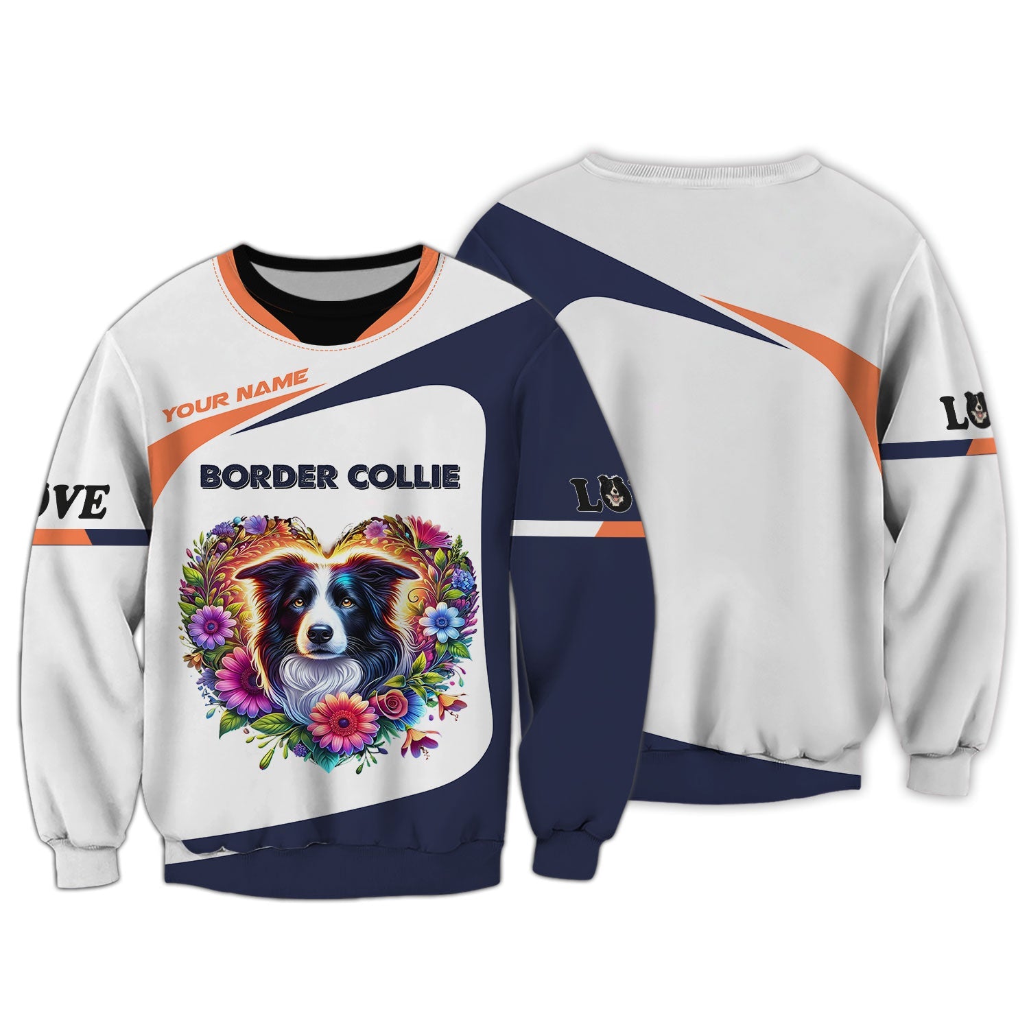 Blisscorners Personalized Border Collie Shirt - Vibrant Floral Heart Design
