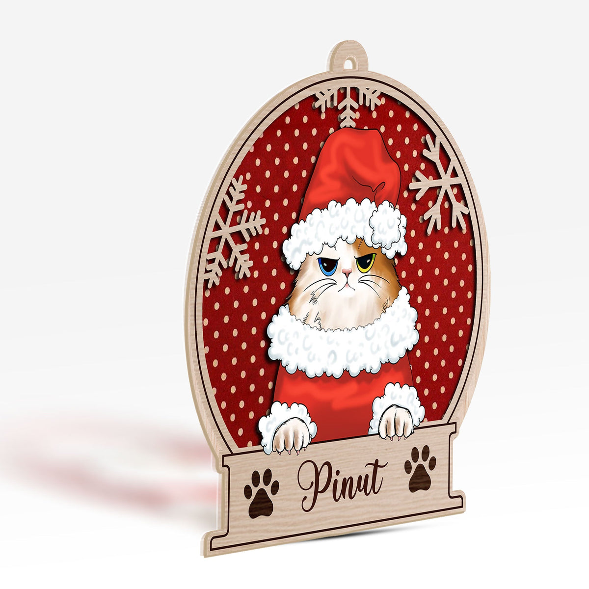 Blisscorners Cutie Cat With Costume - Christmas Gift For Cat Lovers - Personalized Custom Shaped Wooden Ornament2D Flat LM2111