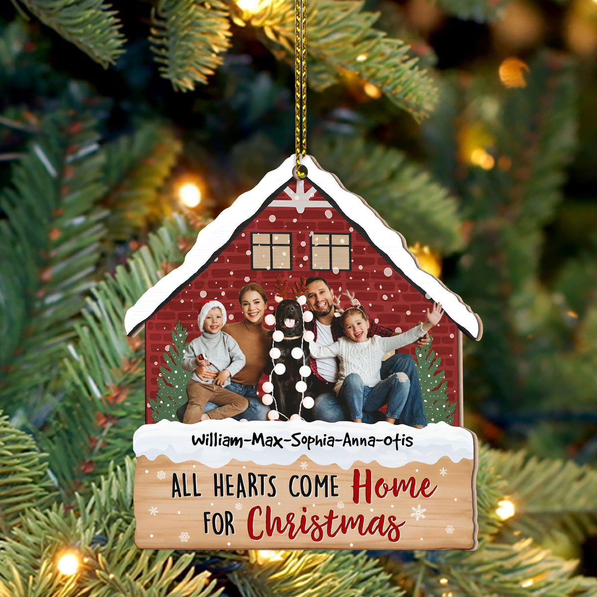 Blisscorners All Hearts Come Home For Christmas, Custom Photo And Name - Personalized Custom Shaped Wooden Ornament - Gift For Family2D Flat LM2111
