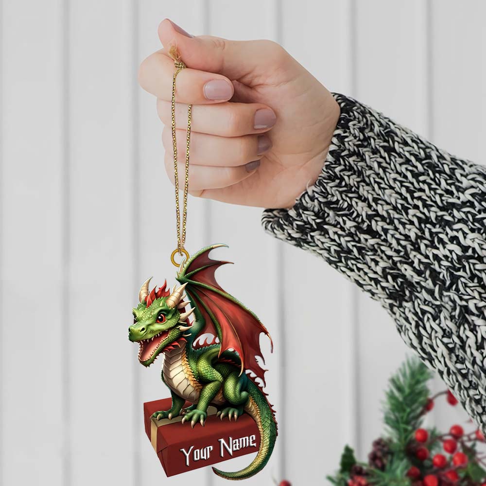 Blisscorners Custom Name Dragon Ornament, Christmas Gift for Dragon Lover2D Flat LM2211