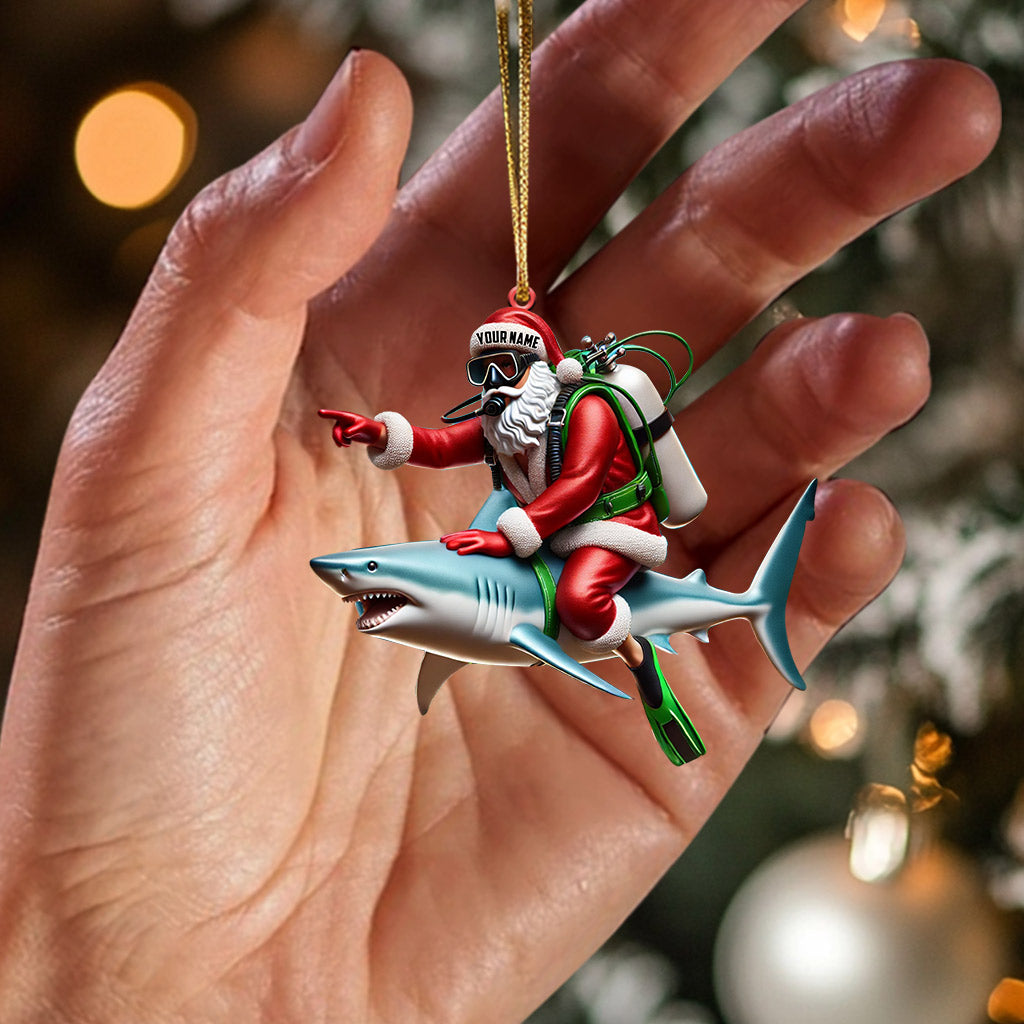 Blisscorners Santa Diver Riding Shark Christmas Ornament, Personalized Ornament2D Flat LM2111