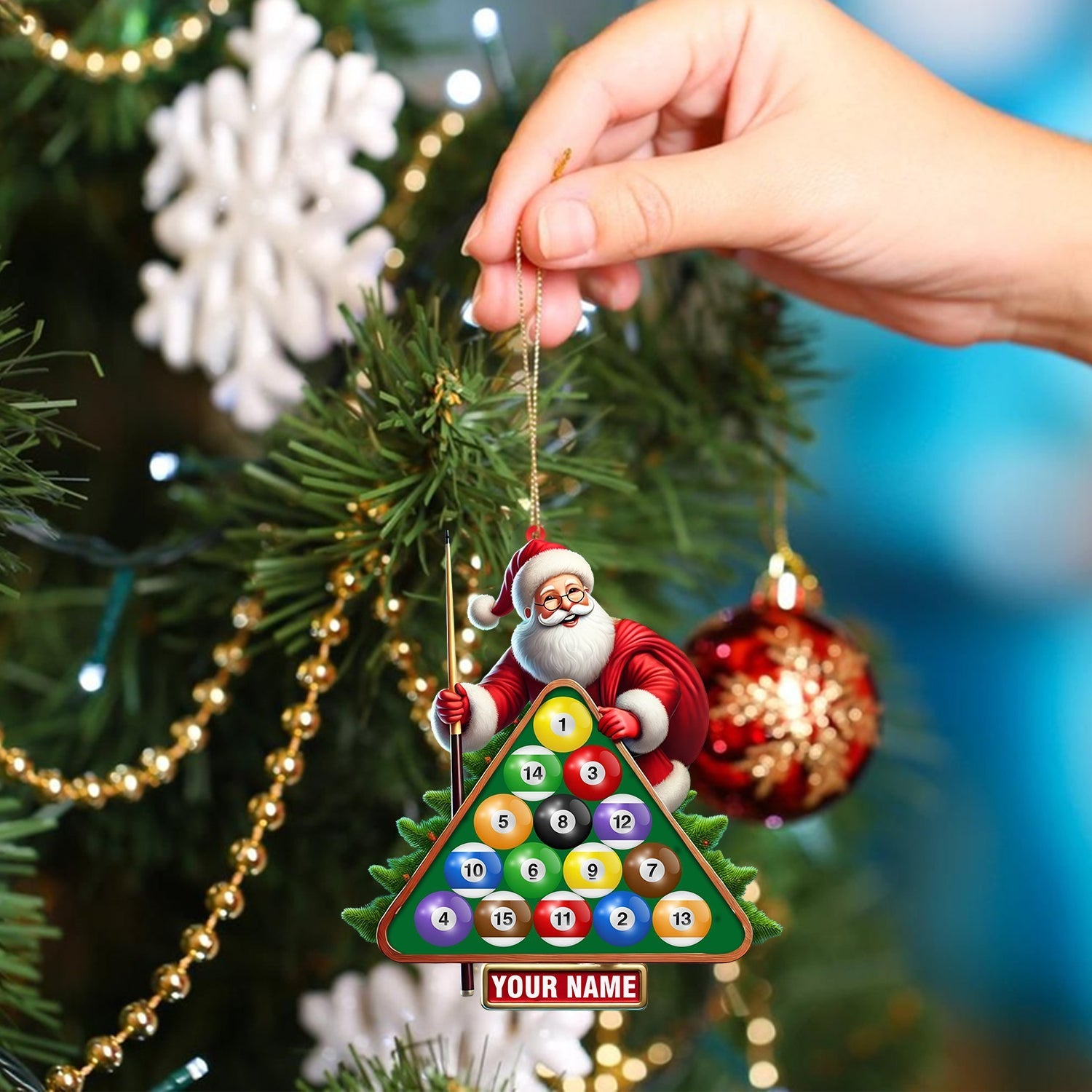 Blisscorners Billiard Santa Christmas Ornament, Personalized Ornament2D Flat LM2211
