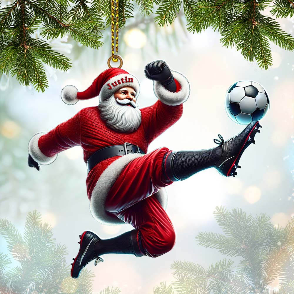 Blisscorners Custom Name Football Santa Ornament, Christmas Gift2D Flat LM2211
