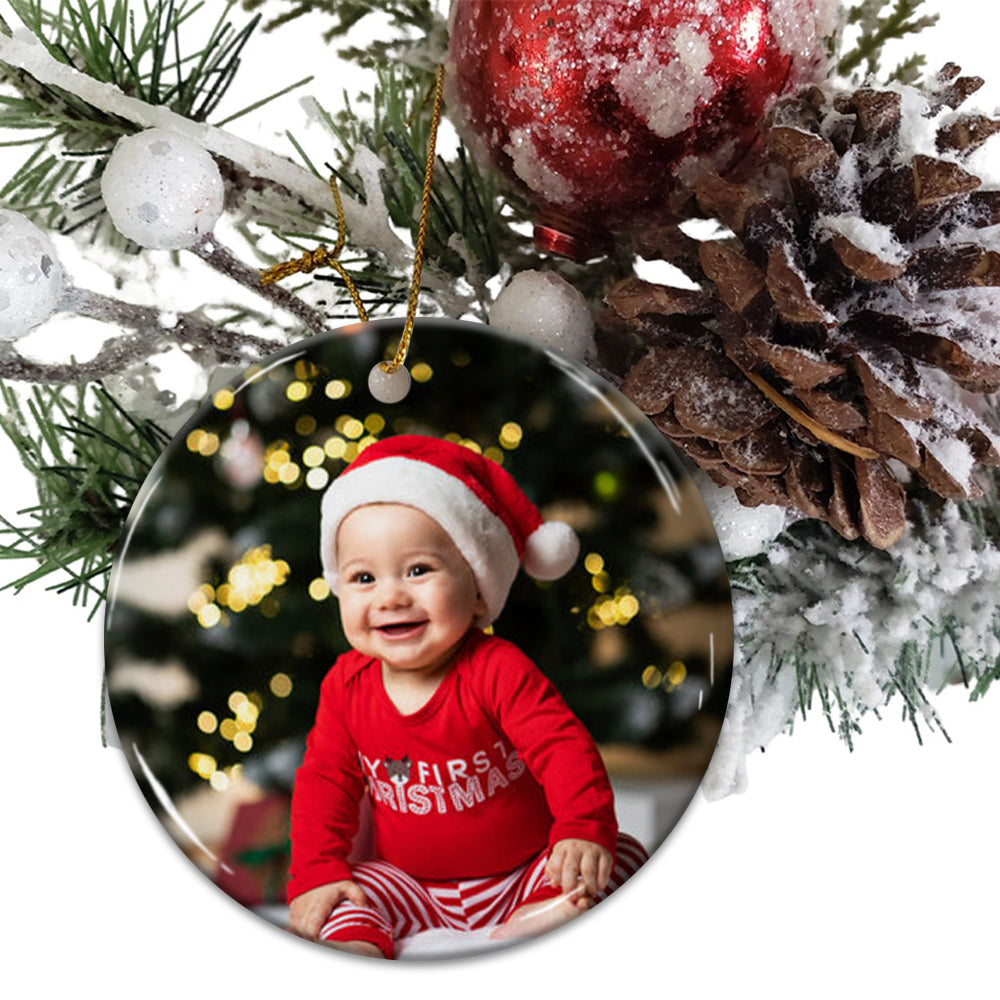 Blisscorners Baby First Christmas - Custom Photo And Name- Personalized 2 Sides Ceramic Ornament - Gift For Family, Christmas Gift2D Flat LM2111