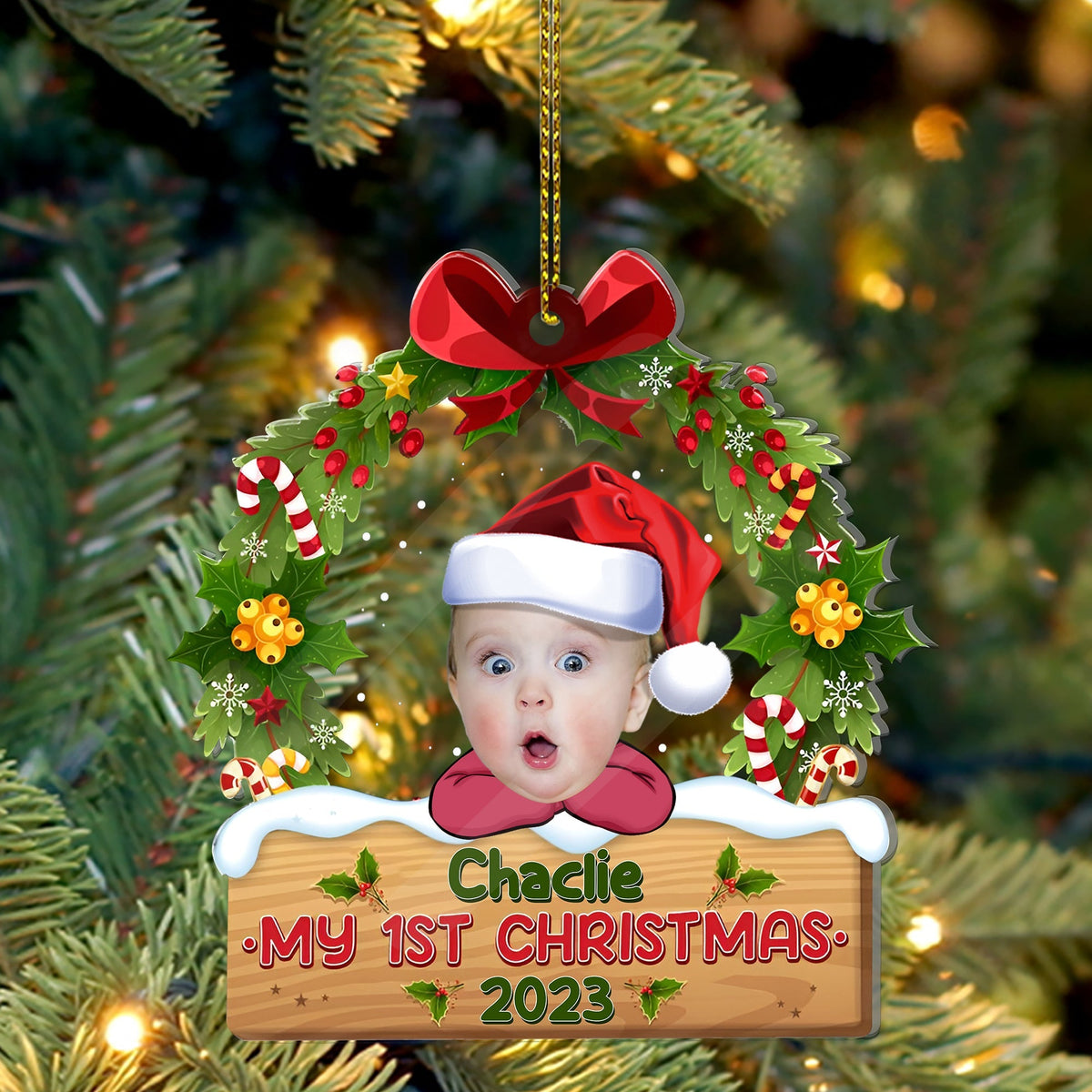 Blisscorners My Baby First Christmas  - Custom Photo And Name, Personalized Acrylic Ornament - Gift For Christmas, Family Gift2D Flat LM2111