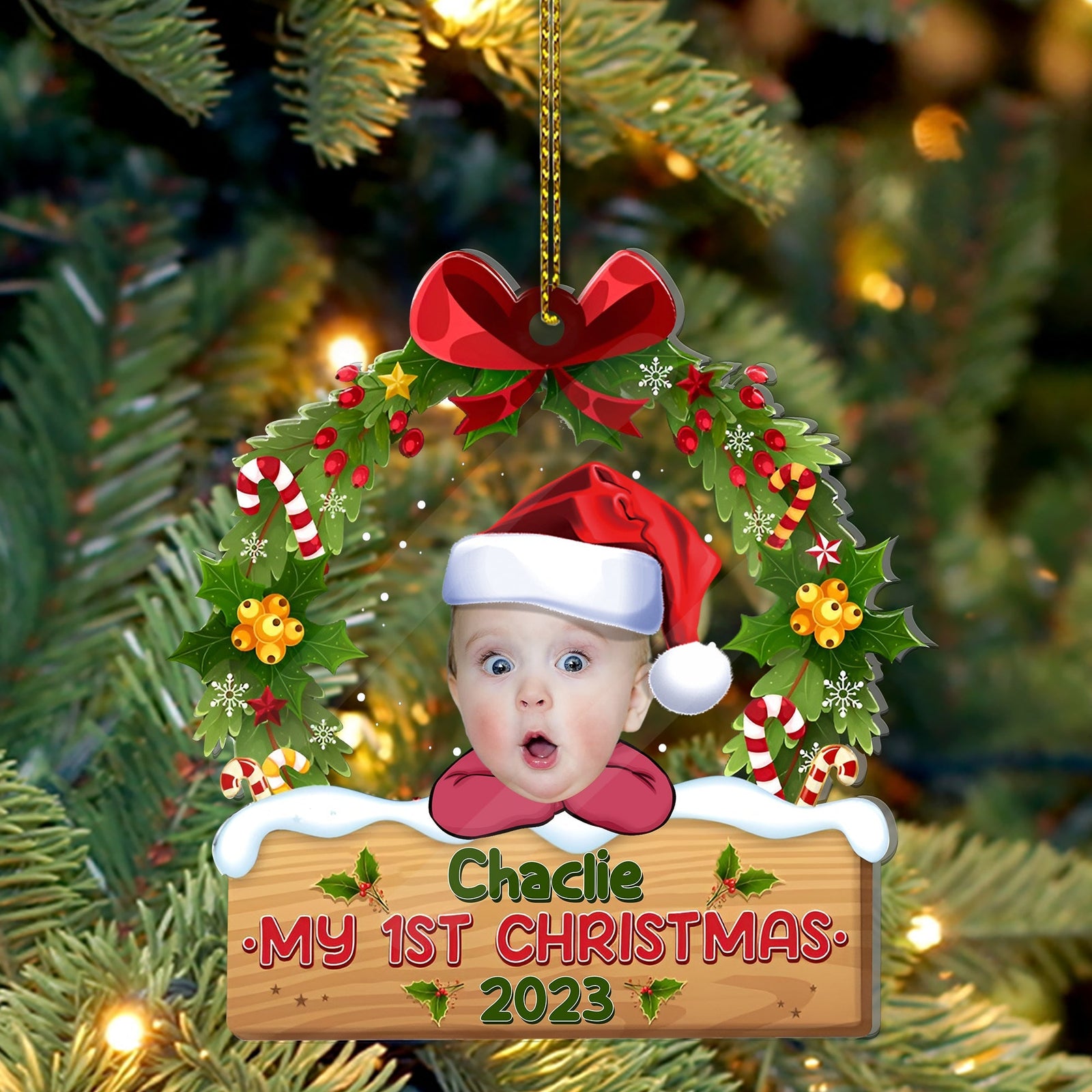 Blisscorners My Baby First Christmas  - Custom Photo And Name, Personalized Acrylic Ornament - Gift For Christmas, Family Gift2D Flat LM2111