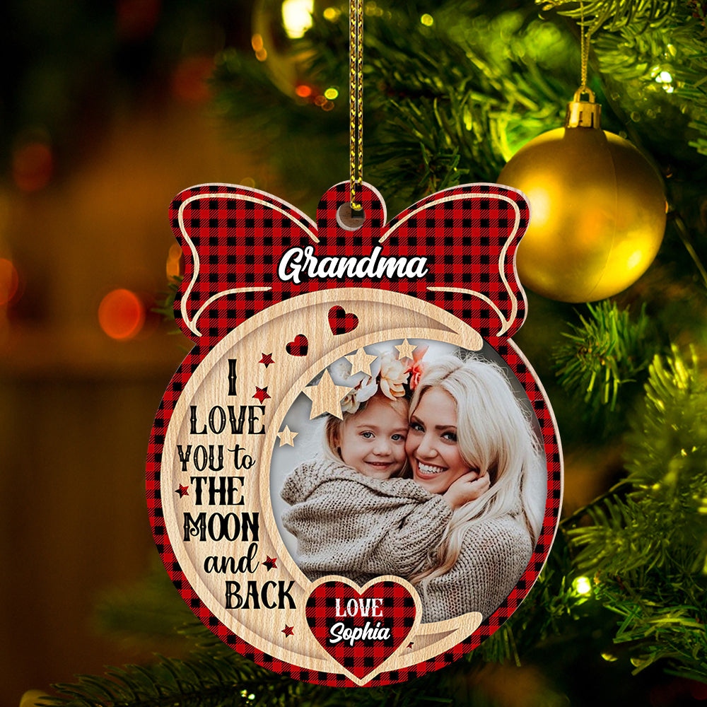 Blisscorners Personalized Custom Wooden Ornament - I Love You To The Moon And Back - Gift For Family2D Flat LM2111