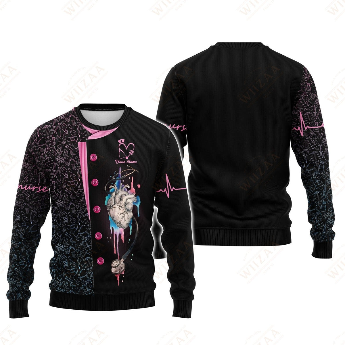 Blisscorners Personalized Nurse Shirt, Anatomical Heart with EKG Pulse Design