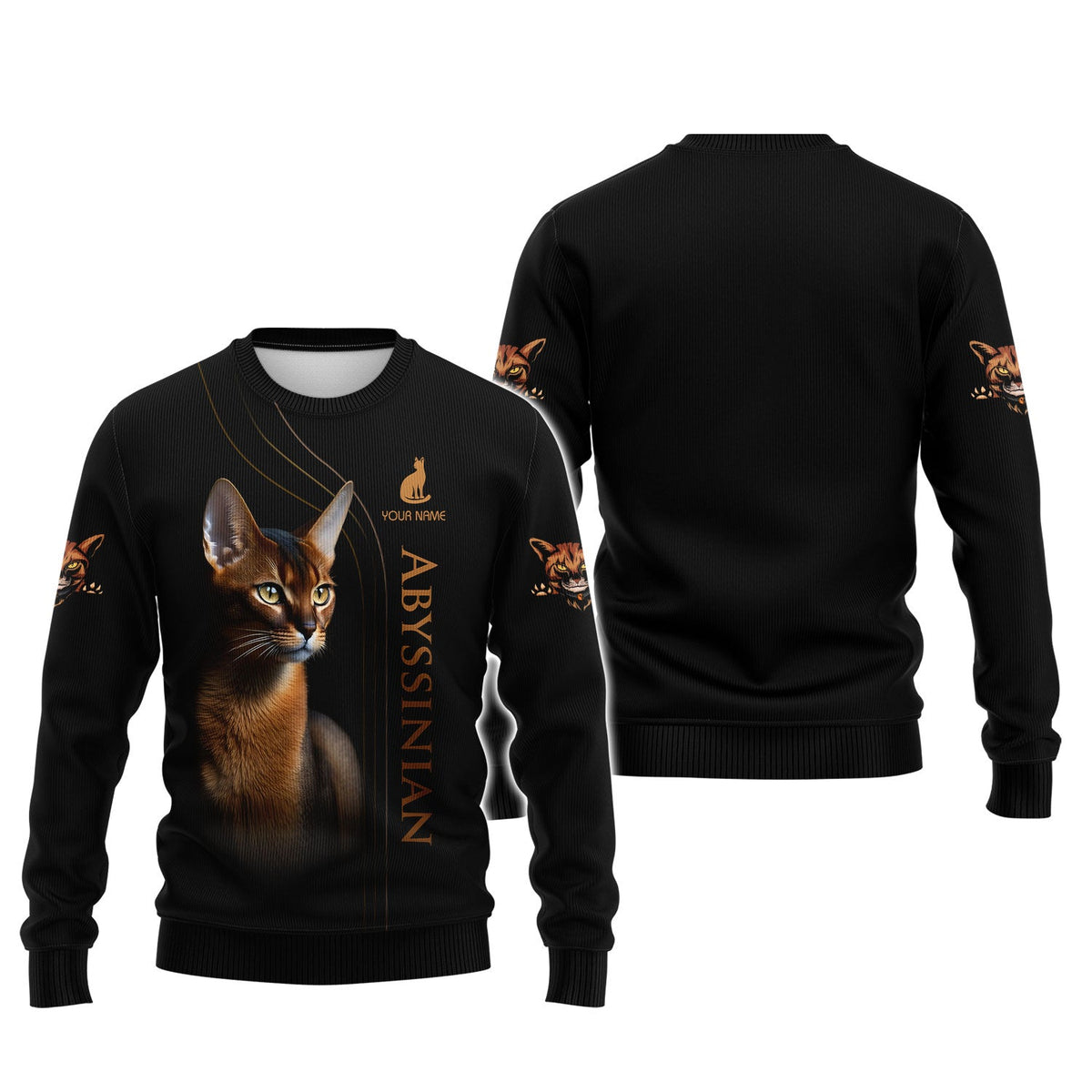 Blisscorners 3D Full Print Abyssinian Cat T-Shirts Personalized Name Gift For Cat Lovers