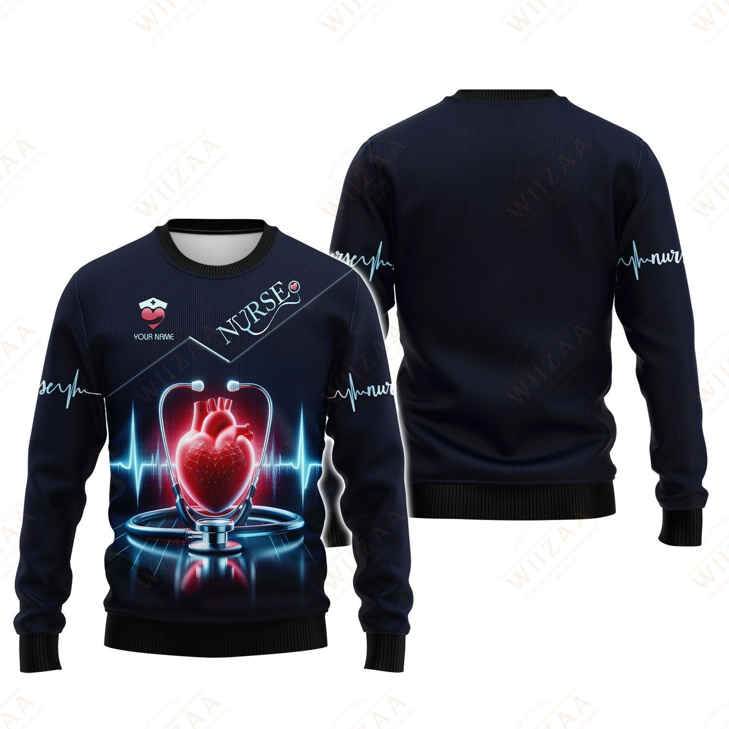 Blisscorners Personalized Nurse Shirt - Heartbeat & Stethoscope Graphic | Comfort Fit Medical Tee