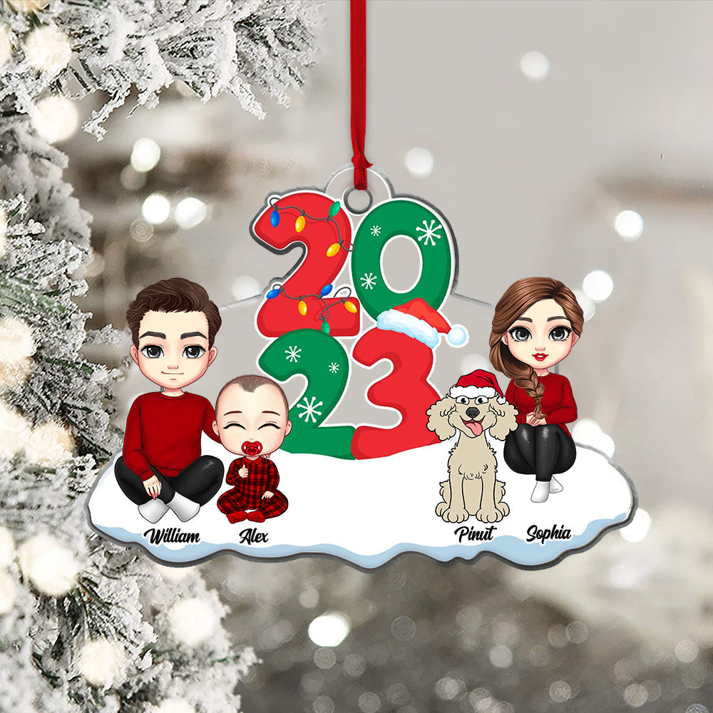 Blisscorners Christmas 2023 Family On Snow - Personalized Acrylic Ornament - Gift For Family, Xmas Gift2D Flat LM2111