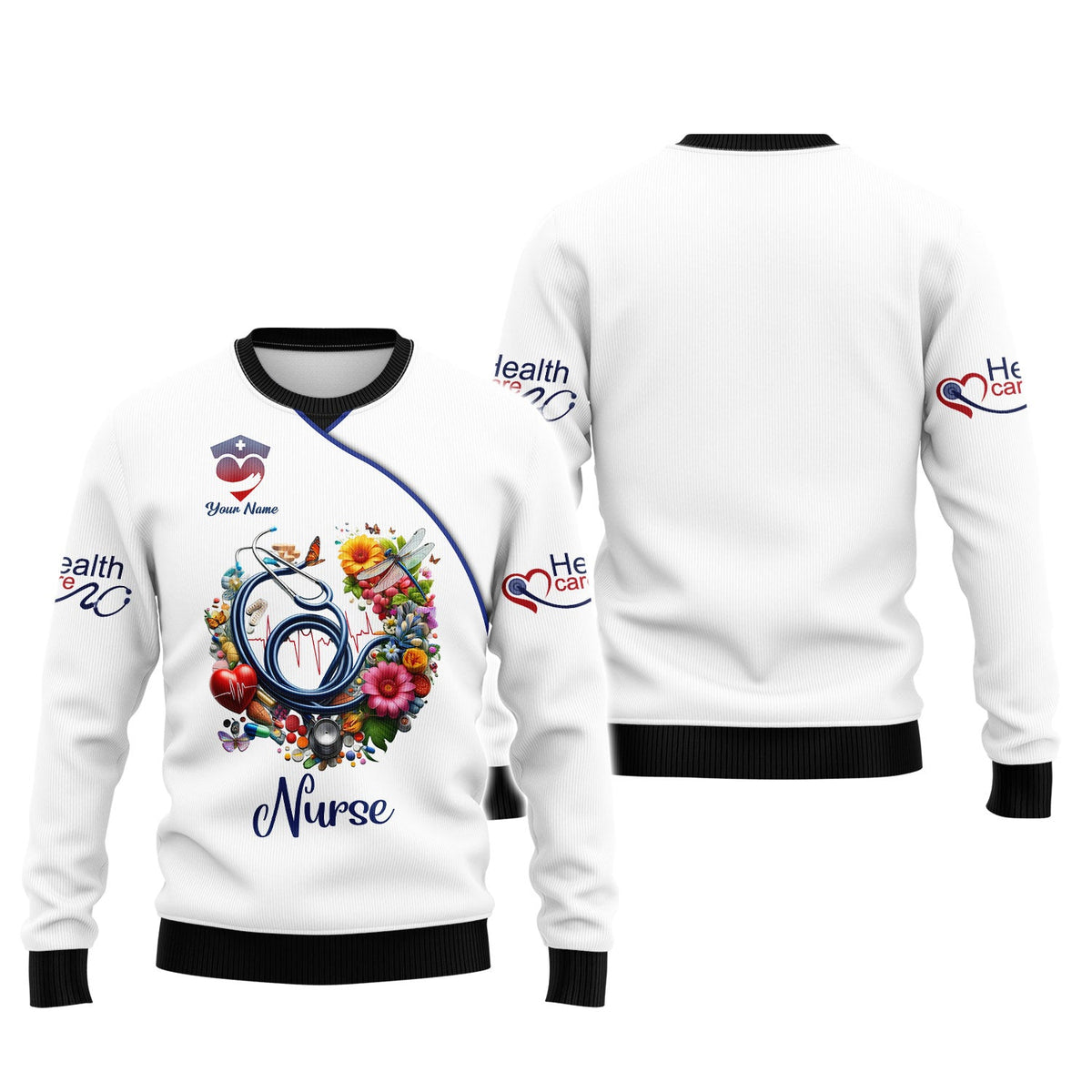 Blisscorners Personalized Nurse Shirts - Colorful Medical Elements Design for Healthcare Professionals