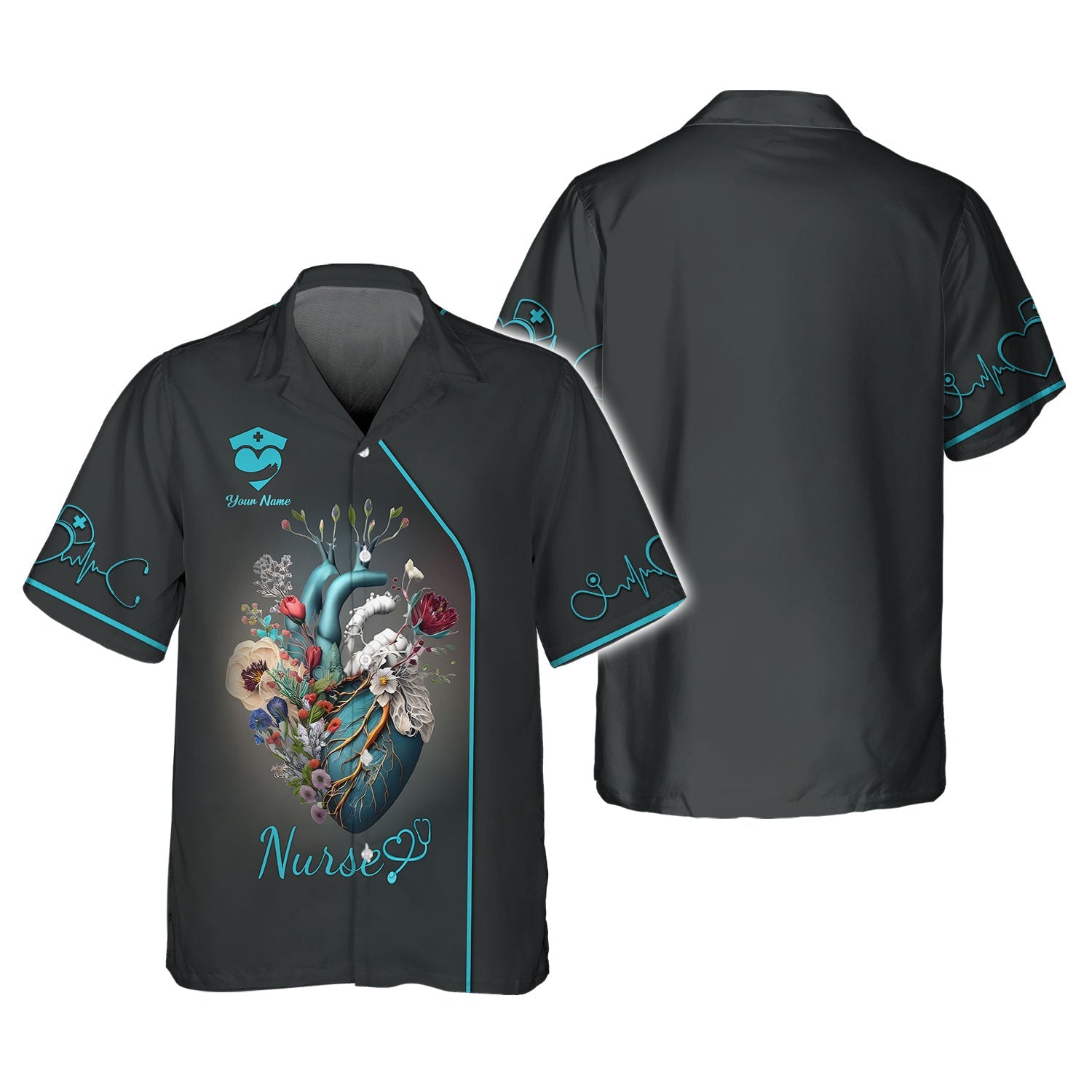 Blisscorners Personalized Nurse Shirt - Artistic Anatomy and Floral Design for Healthcare Professionals