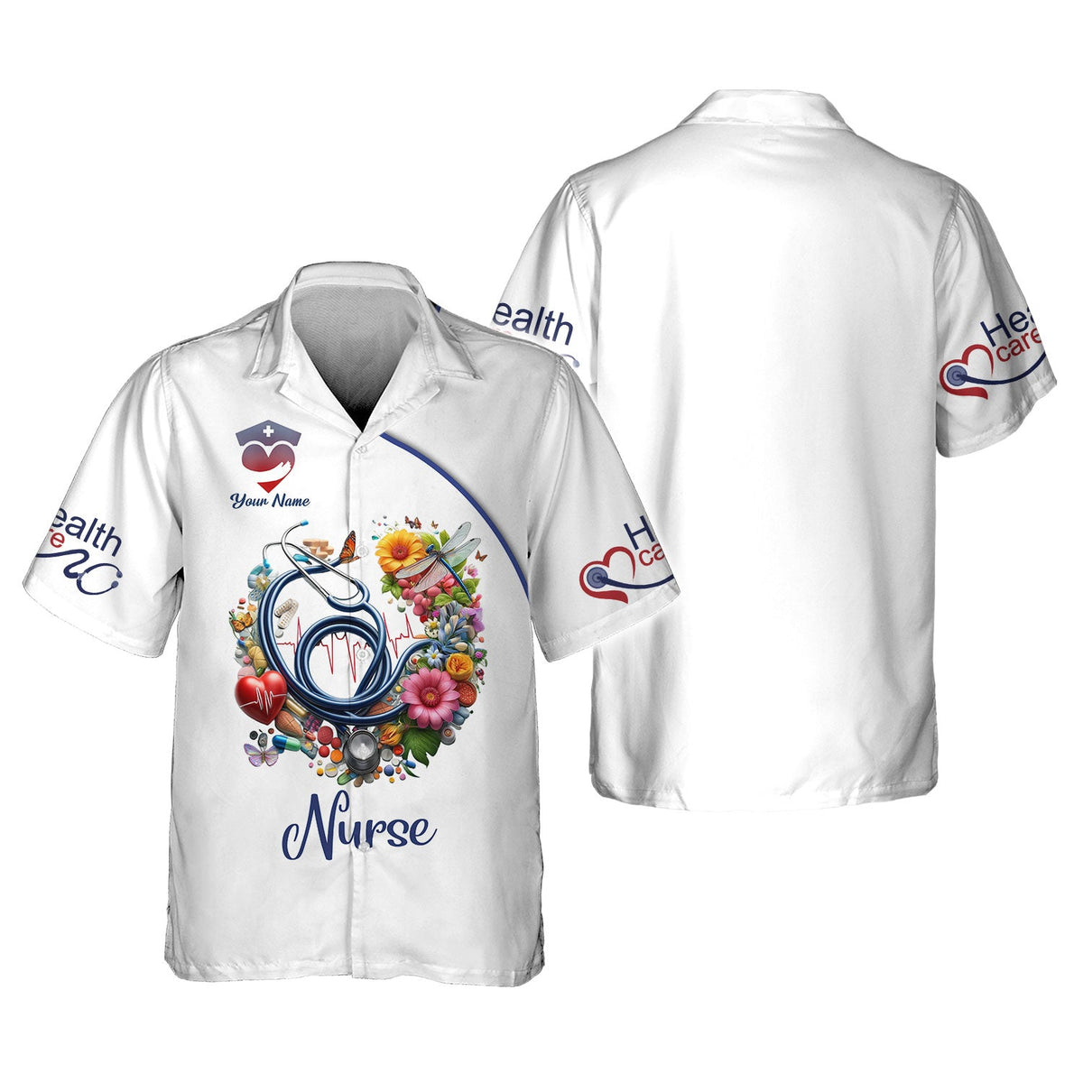 Blisscorners Personalized Nurse Shirts - Colorful Medical Elements Design for Healthcare Professionals