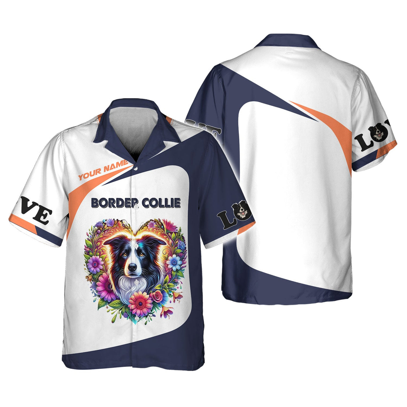Blisscorners Personalized Border Collie Shirt - Vibrant Floral Heart Design