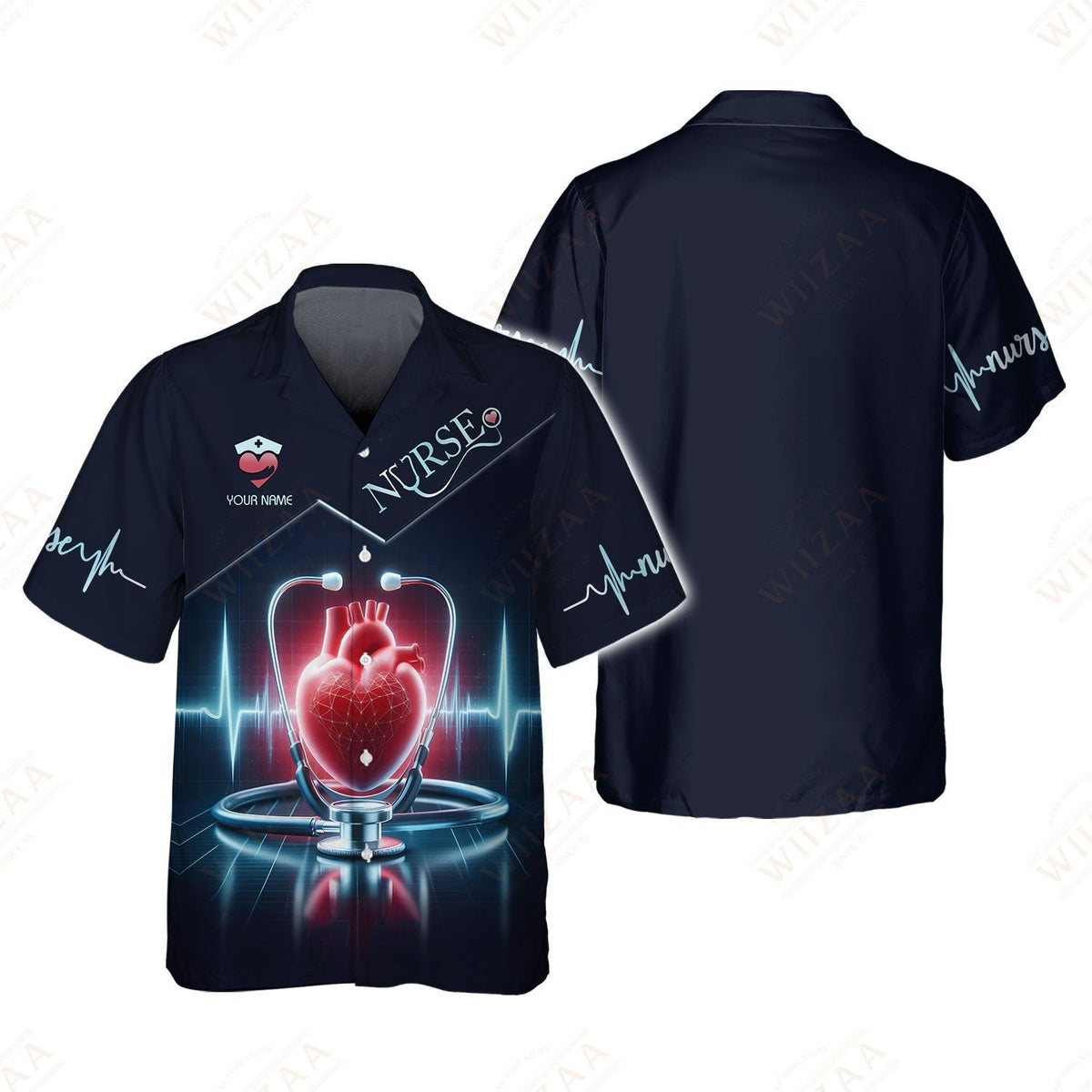 Blisscorners Personalized Nurse Shirt - Heartbeat & Stethoscope Graphic | Comfort Fit Medical Tee
