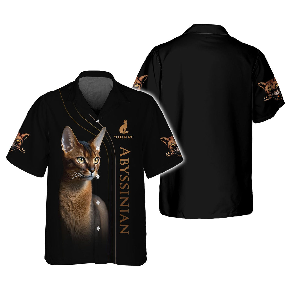 Blisscorners 3D Full Print Abyssinian Cat T-Shirts Personalized Name Gift For Cat Lovers