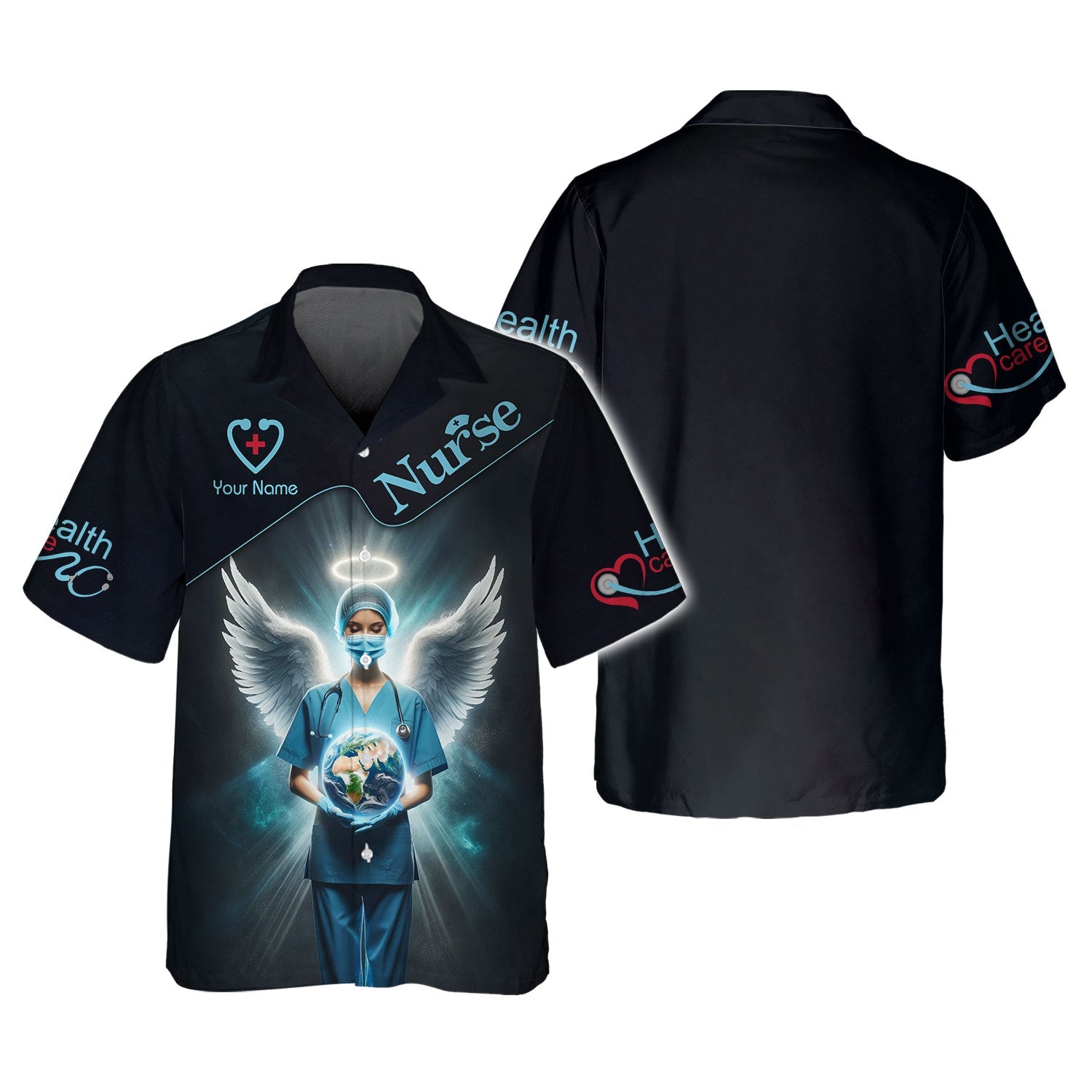 Blisscorners Personalized Nurse Shirts - Guardian Angel Nurse Design for Healthcare Heroes