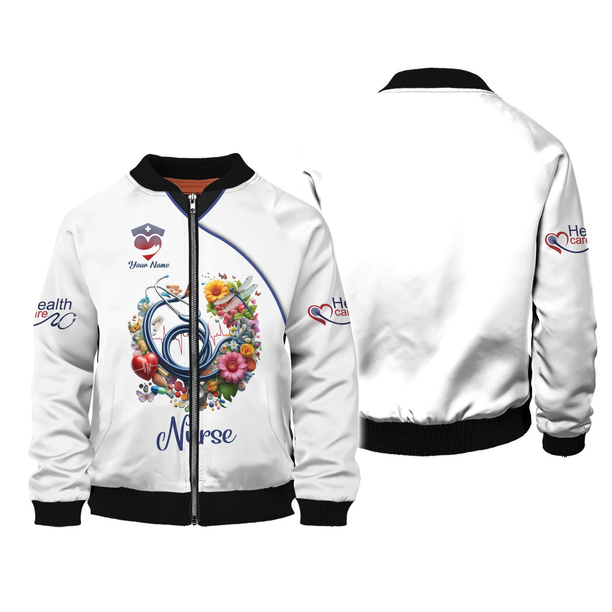 Blisscorners Personalized Nurse Shirts - Colorful Medical Elements Design for Healthcare Professionals