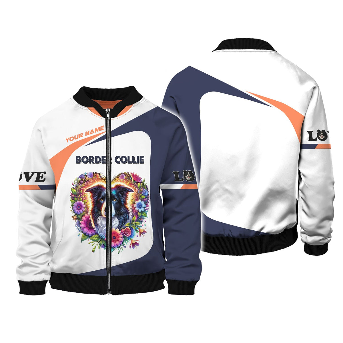 Blisscorners Personalized Border Collie Shirt - Vibrant Floral Heart Design