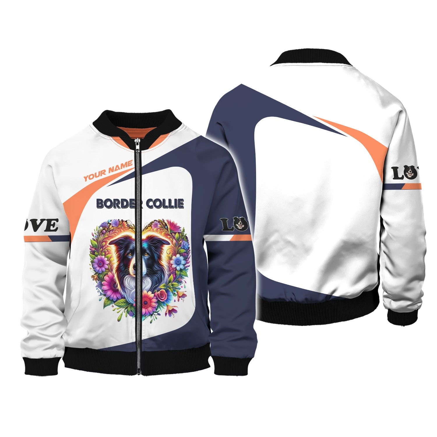 Blisscorners Personalized Border Collie Shirt - Vibrant Floral Heart Design